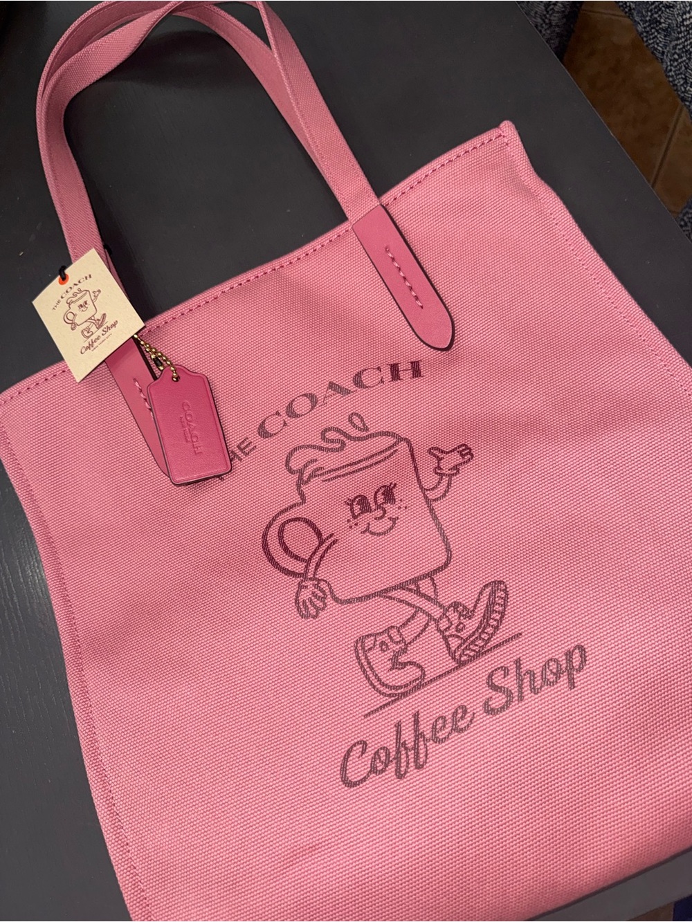 COACH Pink Canvas 'Coffee Shop' Graphic Tote